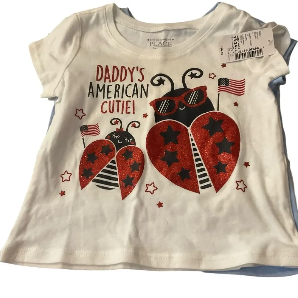 The Children's Place Blue and White‎ Tees with Short Sleeves